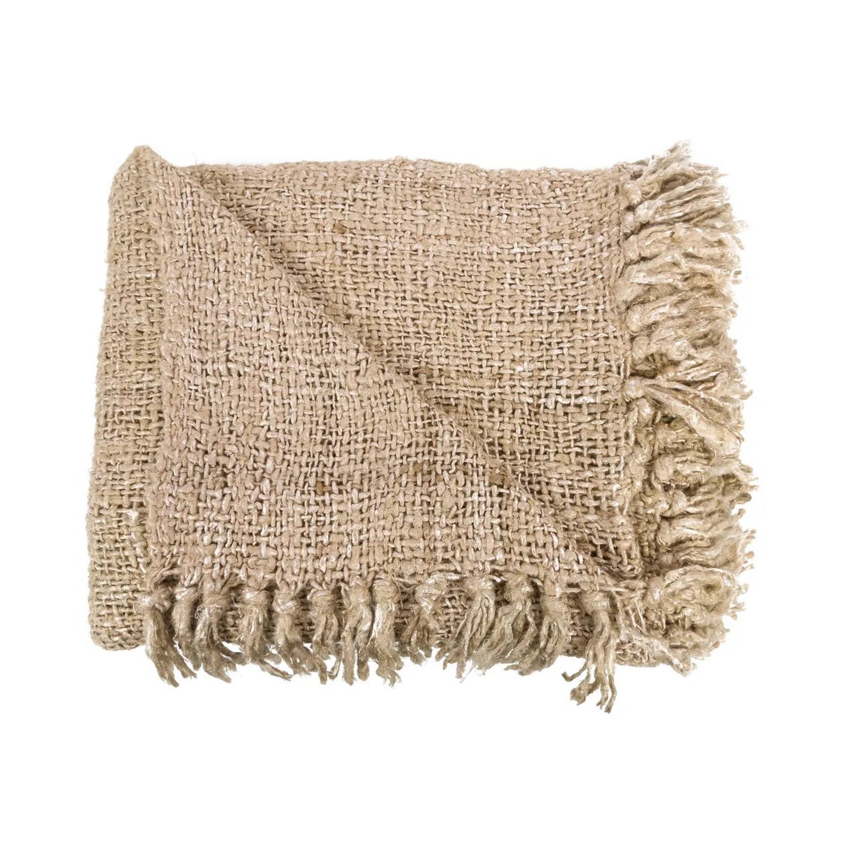 Handgeweven luxe Plaid in zijdelook - Beige - 170x130
