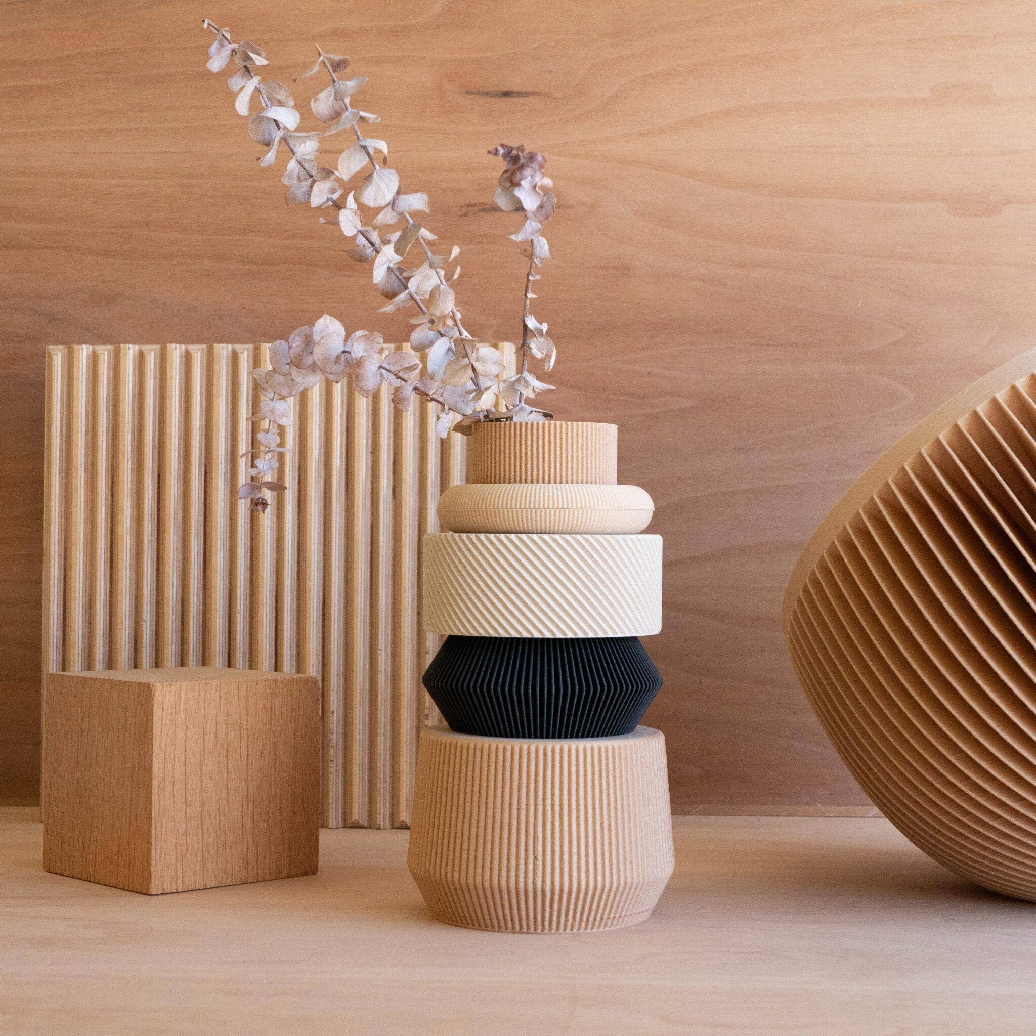 MEBLOURNE modulaire vaas, minimalistisch uit gerecycleerde houtvezel & bioplastic maïs