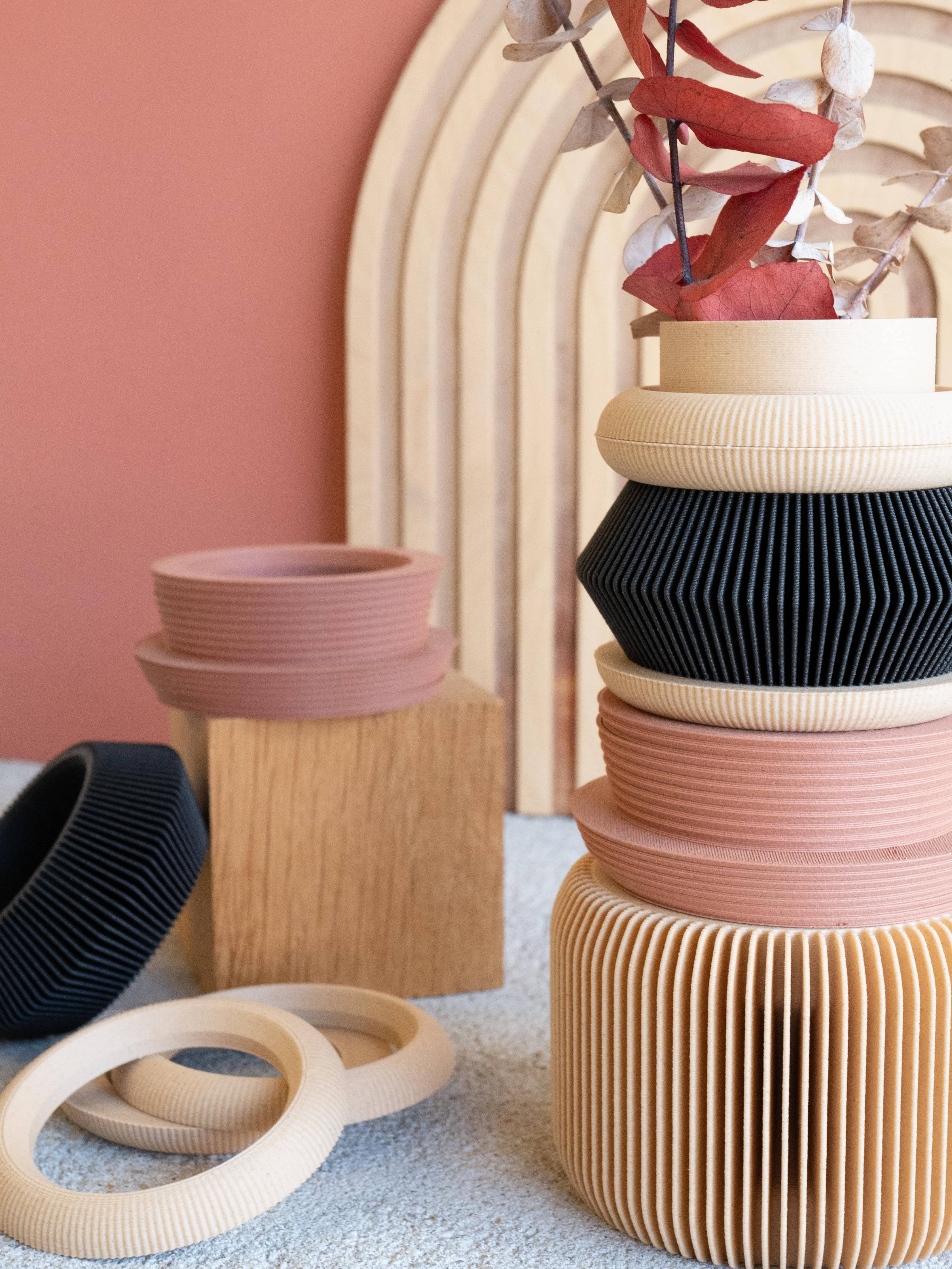 NU modulaire vaas, minimalistisch - uit gerecycleerde houtvezels & bioplastic maïs