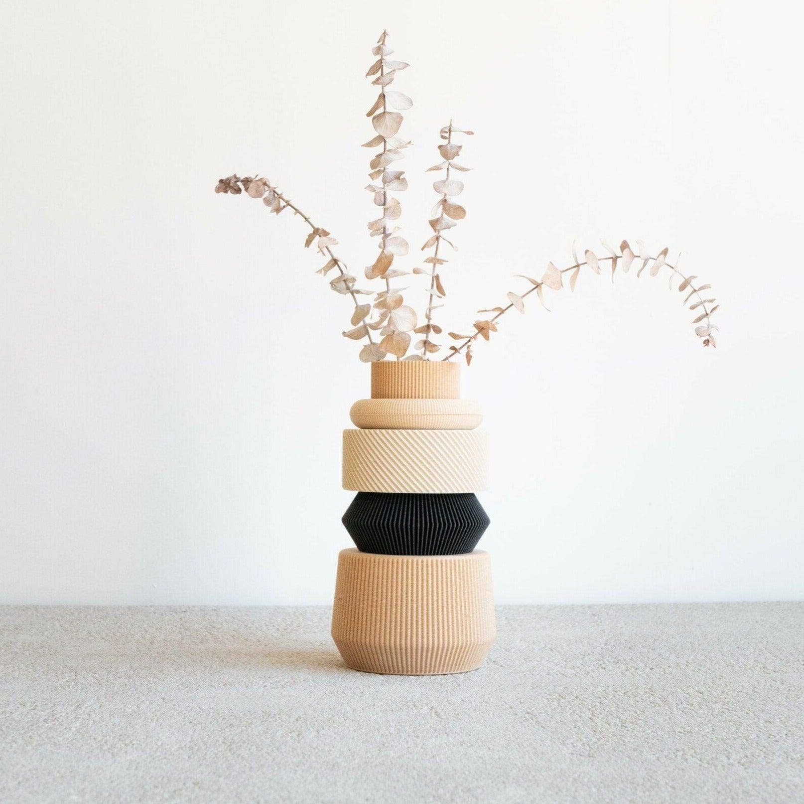 MEBLOURNE modulaire vaas, minimalistisch uit gerecycleerde houtvezel & bioplastic maïs